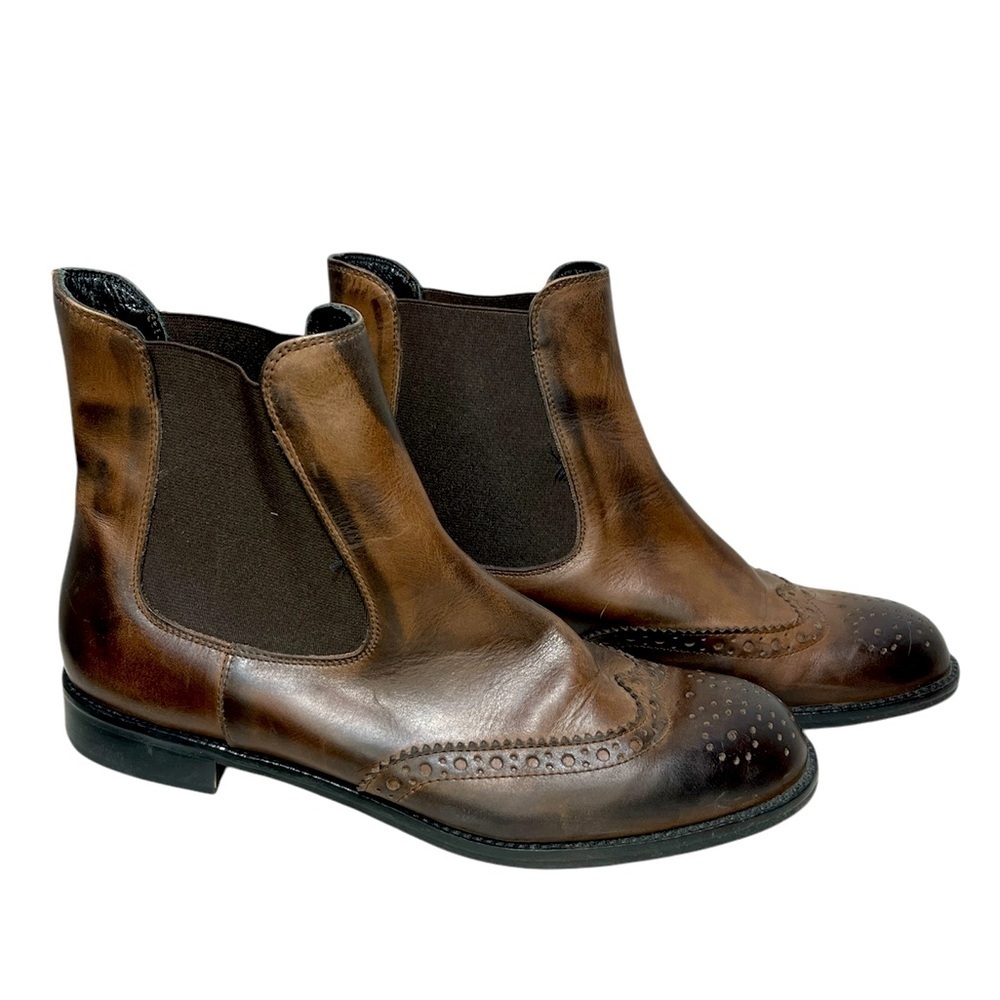 Vera Gomma Italian Leather Brogue Style Laser Cut Pull On Booties EU 38